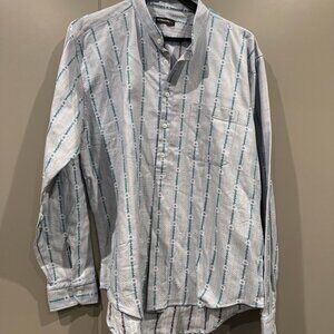 Atrium Men’s Edelweiss Embroidered Band Collar Half Button Pullover Shirt L